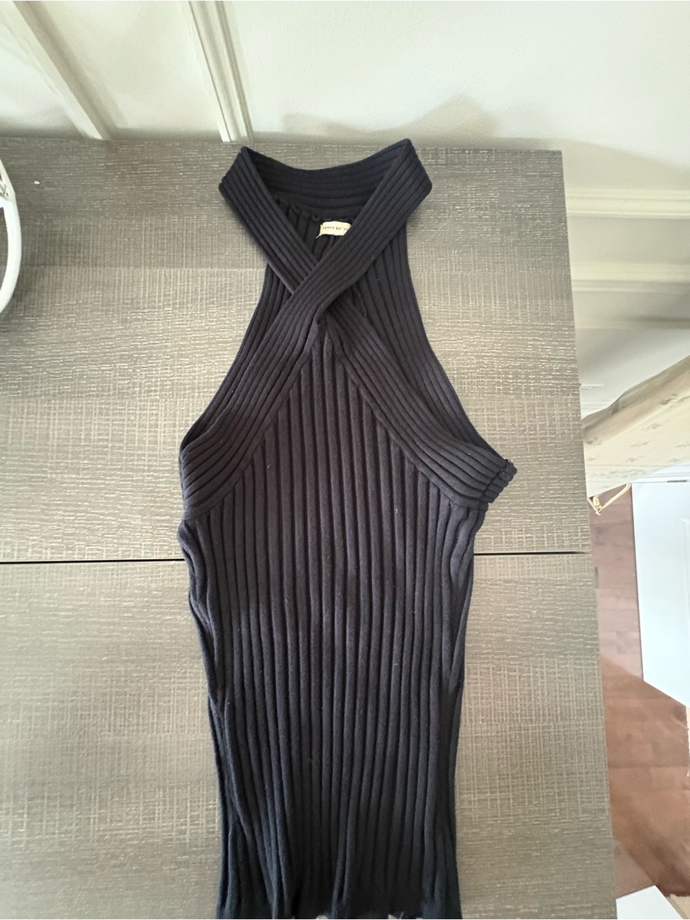 Sleeveless Ribbed Halter Tank Top - Black